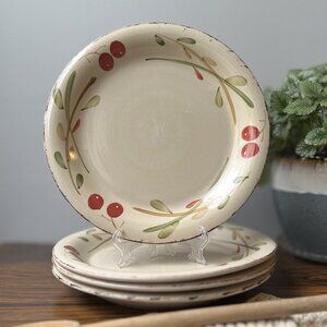 Mayfair & Jackson Stoneware 4 Dinner Plates 10.5" Red Berries Olives
